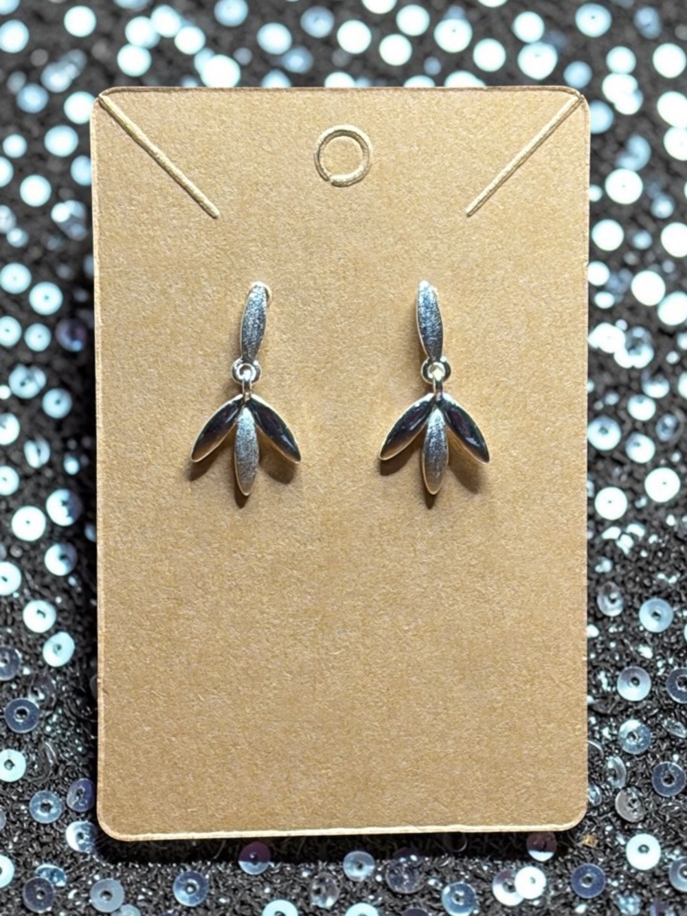Silvertone Stud Earrings with Triple Leaf drop Design 1"